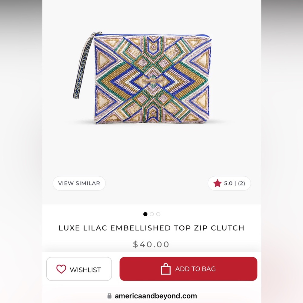 AMERICA & BEYOND BEADED CLUTCH WRISTLET LUXE LILAC EMBELLISHED TOP ZIP HANDMADE! - Picture 4 of 6